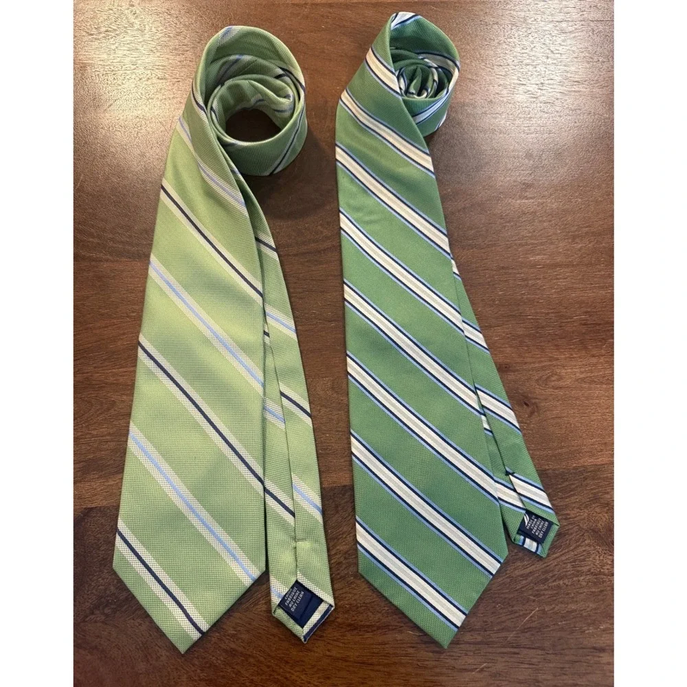 Set of TWO Nautica Light and Dark Green Blue Diagonal Stripe Mens Ties